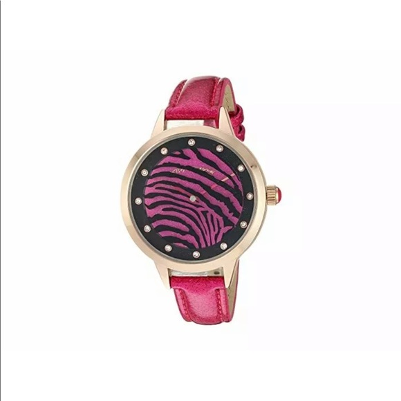 Betsey Johnson Accessories - Betsey Johnson Tiger Stripes Pink Glitter gold tone round jewelry watch zebra
